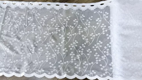 Méteráru, falevél, Vitrázs Függöny, Zsakar, fehér, 56 cm 