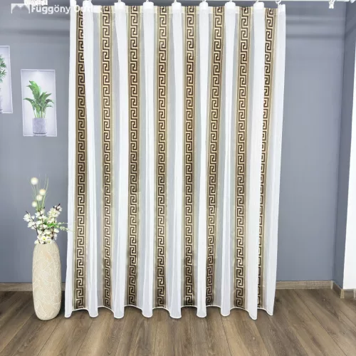 Voile, Hellas, fehér alapon barna és arany, 500x155cm