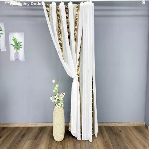 Voile, Hellas, fehér alapon barna és arany, 500x155cm