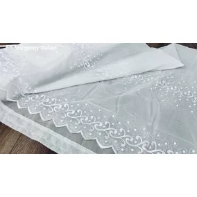 Méteráru, hímzett, Voile, fehèr, 160 cm 