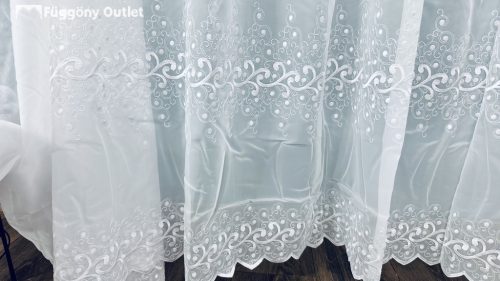 Méteráru, hímzett, Voile, fehèr, 150 cm 