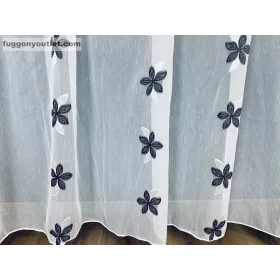 Voile, fehér alapon fekete virágos, 200x210 cm 