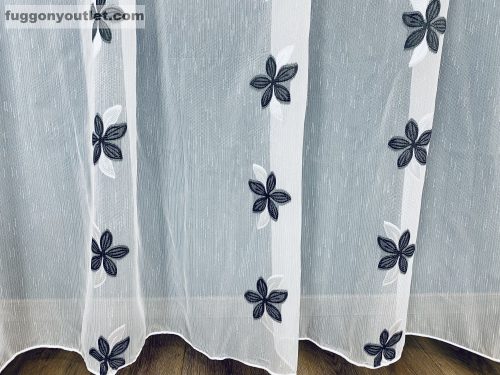 Voile, fehér alapon fekete virágos, 200x210 cm 