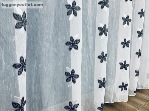 Voile, fehér alapon fekete virágos, 200x210 cm 