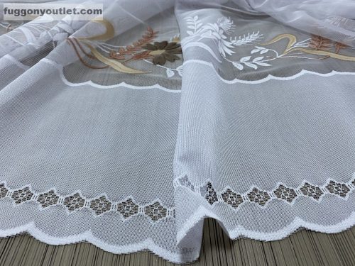 Méteráru, Vitrázs Függöny, Zsakar, Búzavirág, fehér alapon barna 120 cm
