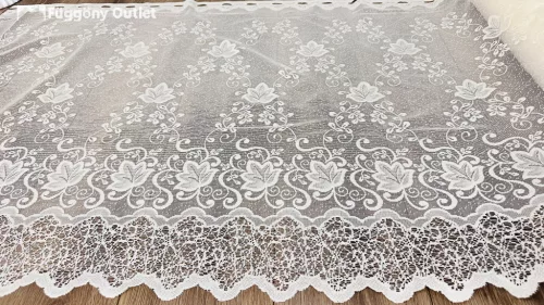 Méteráru, Vitrázs Függöny, Zsakar, szőlölevél, krém, 90 cm 
