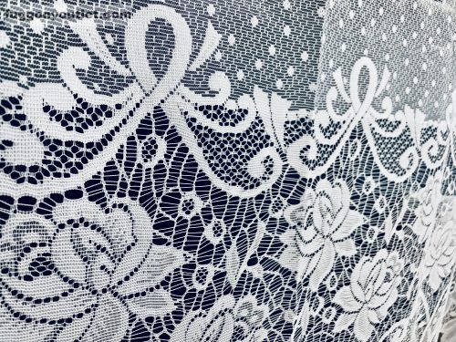 Méteráru, Vitrázs Függöny, Zsakar, Sorrozsa, fehér, 60 cm 