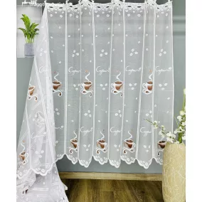   Méteráru, Vitrázs Függöny, Zsakar, kapucsínó fehér alapon barna, 120 cm 
