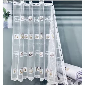   Méteráru, kávés , Vitrázs Függöny, Zsakar, fehér, 120 cm 