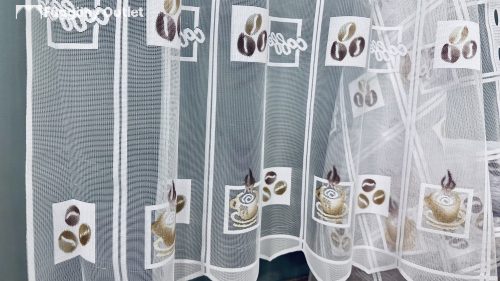 Méteráru, kávés , Vitrázs Függöny, Zsakar, fehér, 120 cm 