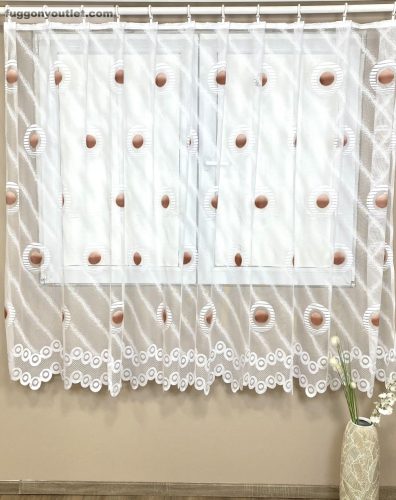 Készfüggöny, zsakar, karikás fehér alapon bordó, 300x160 cm