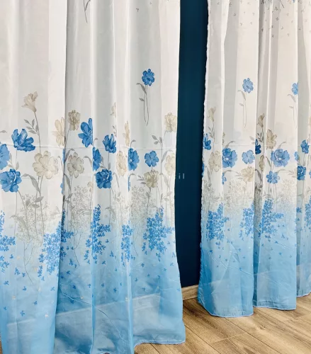 Voile, kék virágos, 145x250 cm 