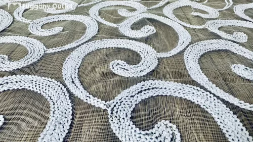 Méteráru, Vitrázs Függöny , Melisz, himzett jeges, fehér, 45 cm 