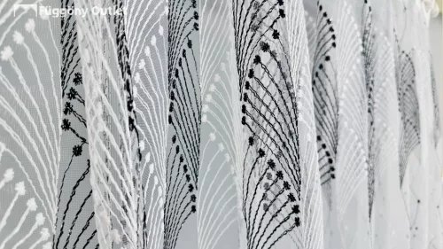 Himzet tüll, NAR fehér alapon fekete, 300x180 cm