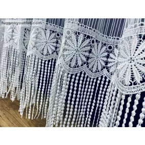   Csipkés Függöny, (30 cm fehér Csipke) Macaron fehér, 300x180 cm