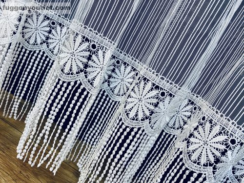 Csipkés Függöny, (30 cm fehér Csipke) Macaron fehér, 300x180 cm