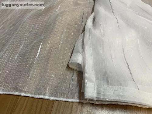 Voile, Pálcikás, fehér alapon szürke, 300x150 cm 