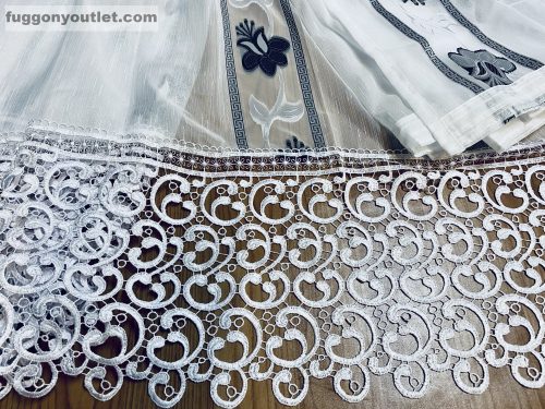 Csipkés Függöny, Harangvirág ( fehér, 30 cm Csipke ) fehér alapon fekete, 300x175 cm