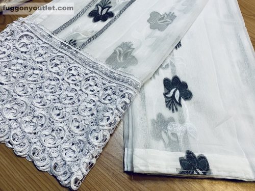 Csipkés Függöny, Harangvirág ( fehér, 30 cm Csipke ) fehér alapon fekete, 300x175 cm