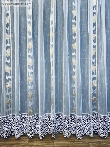 Csipkés Függöny, Harangvirág ( fehér, 30 cm Csipke ) fehér alapon arany, 300x175 cm