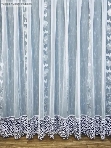 Csipkés Függöny, Harangvirág ( fehér, 30 cm Csipke ) fehér alapon szürke, 300x175 cm