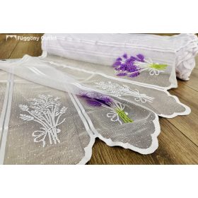   Méteráru, Vitrázs Függöny, Zsakar, Levendula fehér alapon lila, 45 cm