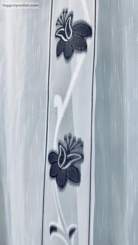 Csipkés Függöny, harangvirág, fehér alapon fekete, 200x175 cm