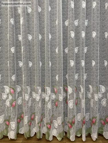 Tulipánlevél, fehér alapon Rózsaszín,-zöld, 300x175 cm