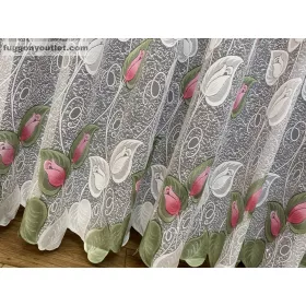Tulipánlevél, fehér alapon Rózsaszín,-zöld, 500x250 cm