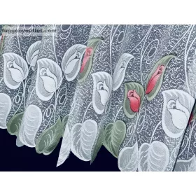 Tulipánlevél, fehér alapon zöld piros, 400x175 cm