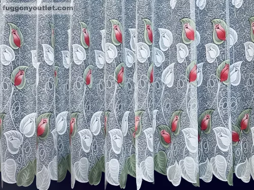 Tulipánlevél, fehér alapon zöld piros, 400x175 cm