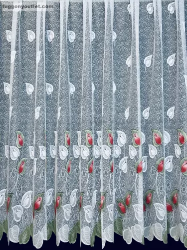 Tulipánlevél, fehér alapon zöld piros, 400x175 cm