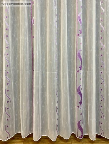 Voile, Hullócsillag, fehér alapon lila, 500x260 cm 
