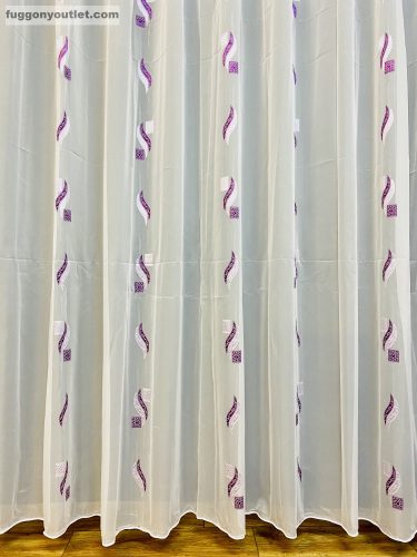 Voile,Szongül,sima voile, fehér alapon lila, 300x260 cm 
