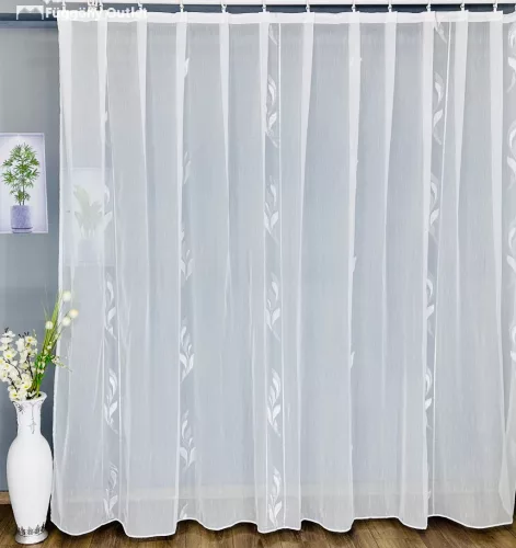 Voile, Halime, fehér alapon szürke, 200x210 cm