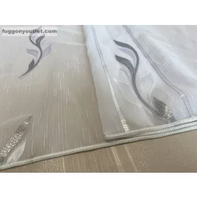 Voile, Halime, fehér alapon szürke, 500x210 cm