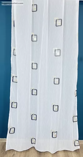 Voile, Kocka, fehér alapon barna és krém, 150x260 cm 