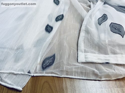 Voile, Levél fehér alapon fekete, 500x155 cm 