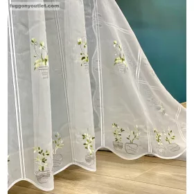 Méteráru, Vitrázs Függöny, Voile Virágos fehér, 60 cm