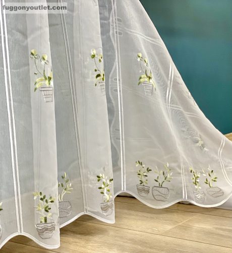 Méteráru, Vitrázs függöny, hímzett voile virágos fehér, 60 cm