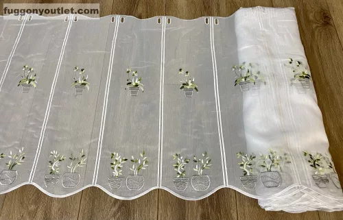 Méteráru, Vitrázs Függöny, Voile Virágos fehér, 60 cm
