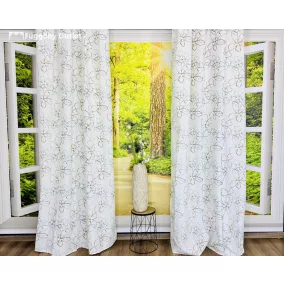   Sötétítő, Rózsa Selyem Tört fehér alapon Mentazöld barna, 140x260 cm, 2db-os csomag