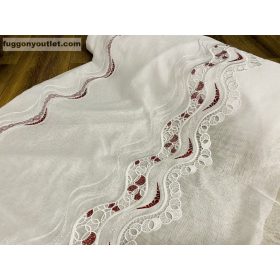   Méterárú, Csipkés Függöny, Sable Alap fehér, fehér bordó Csipke 280 Magas (Kétsoros Csipkés)