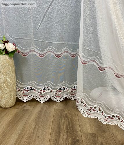 Méterárú, Csipkés Függöny, Sable Alap fehér, fehér bordó Csipke 280 Magas (Kétsoros Csipkés)