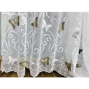   Méteráru, Vitrázs Függöny, Zsakar, Pillangós fehér alapon barna, 120 cm 