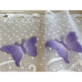   Méteráru, Vitrázs Függöny, Zsakar, Pillangós fehér alapon lila, 60 cm 