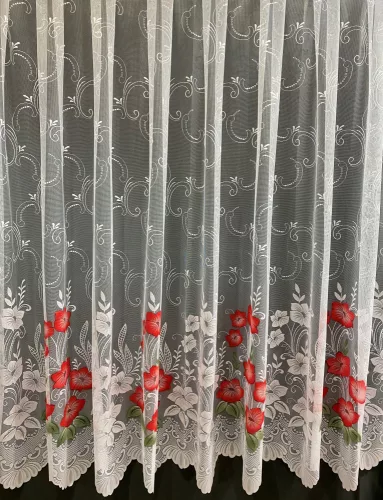 Pipacsvirág, fehér alapon piros, 400x175 cm