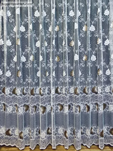 Szevgi, fehér alapon barna, 300x155 cm