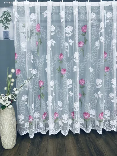 Rózsaszál, fehér alapon Rózsaszín, 300x175 cm
