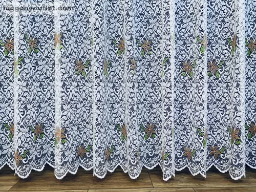 sűrűlevélek fehér alapon zöld barna, 300x155 cm 